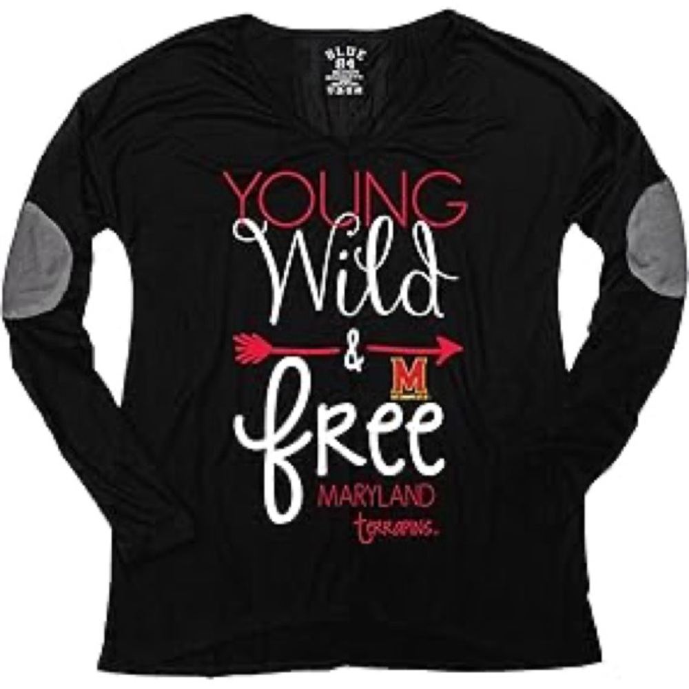 NCAA Maryland Terrapins UMD Terps Women’s Liquid Jersey Long Sleeve Patch Tee